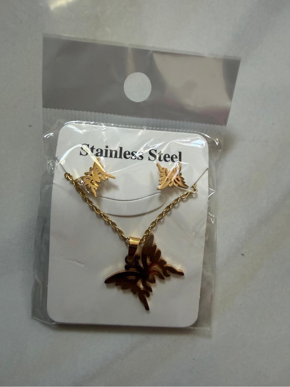 Gold Butterfly Necklace & Earring Set